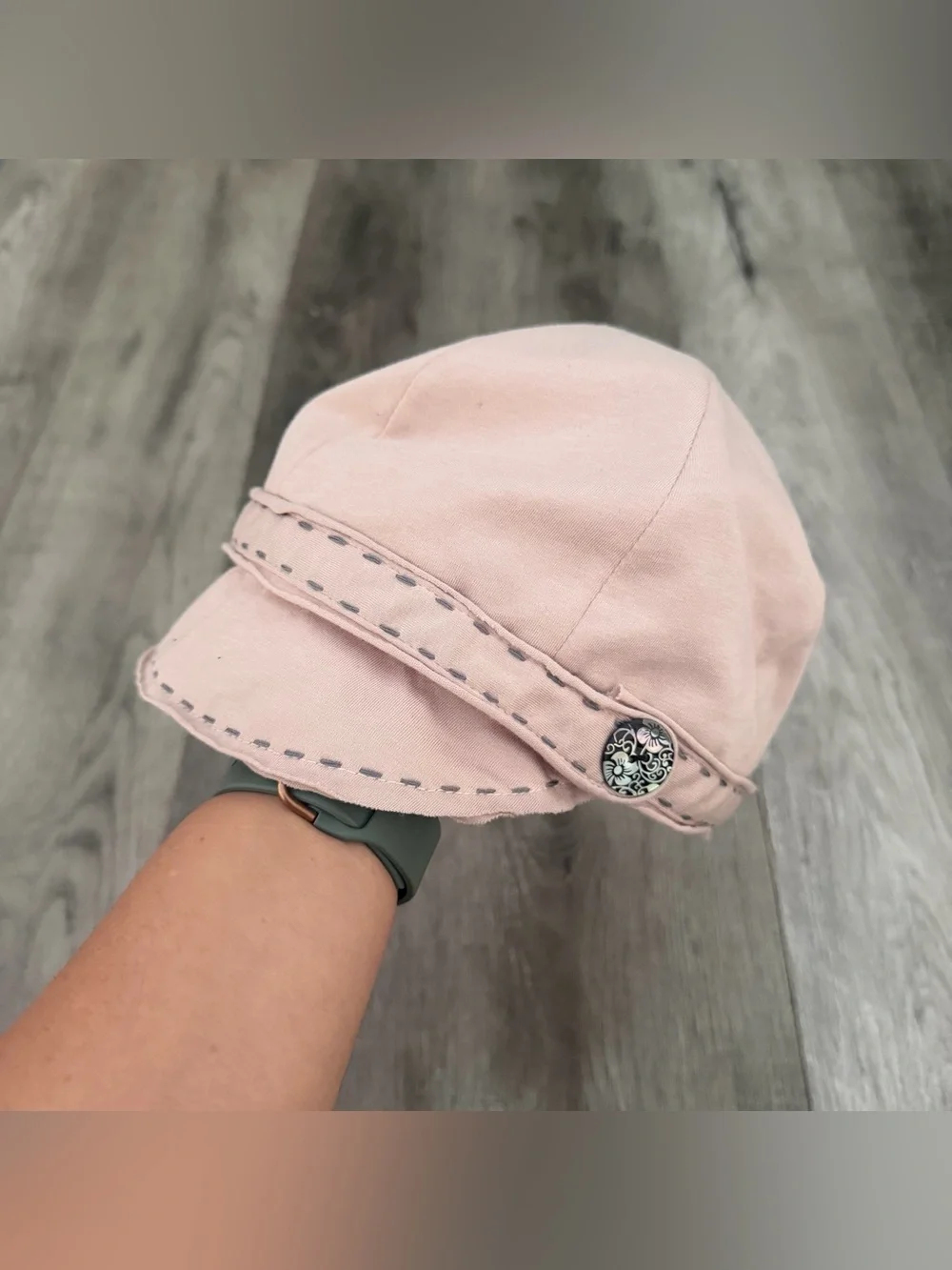 Scala Light Pink Newsboy Hat with Decorative Button O/S